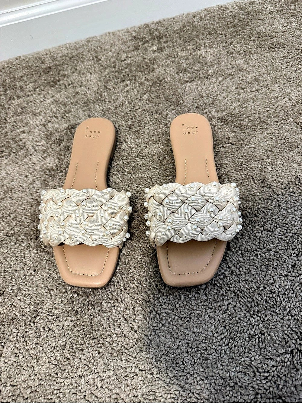 A New Day Jasmine Pearl Slide Sandals Beaded Slide Sandals in Cream